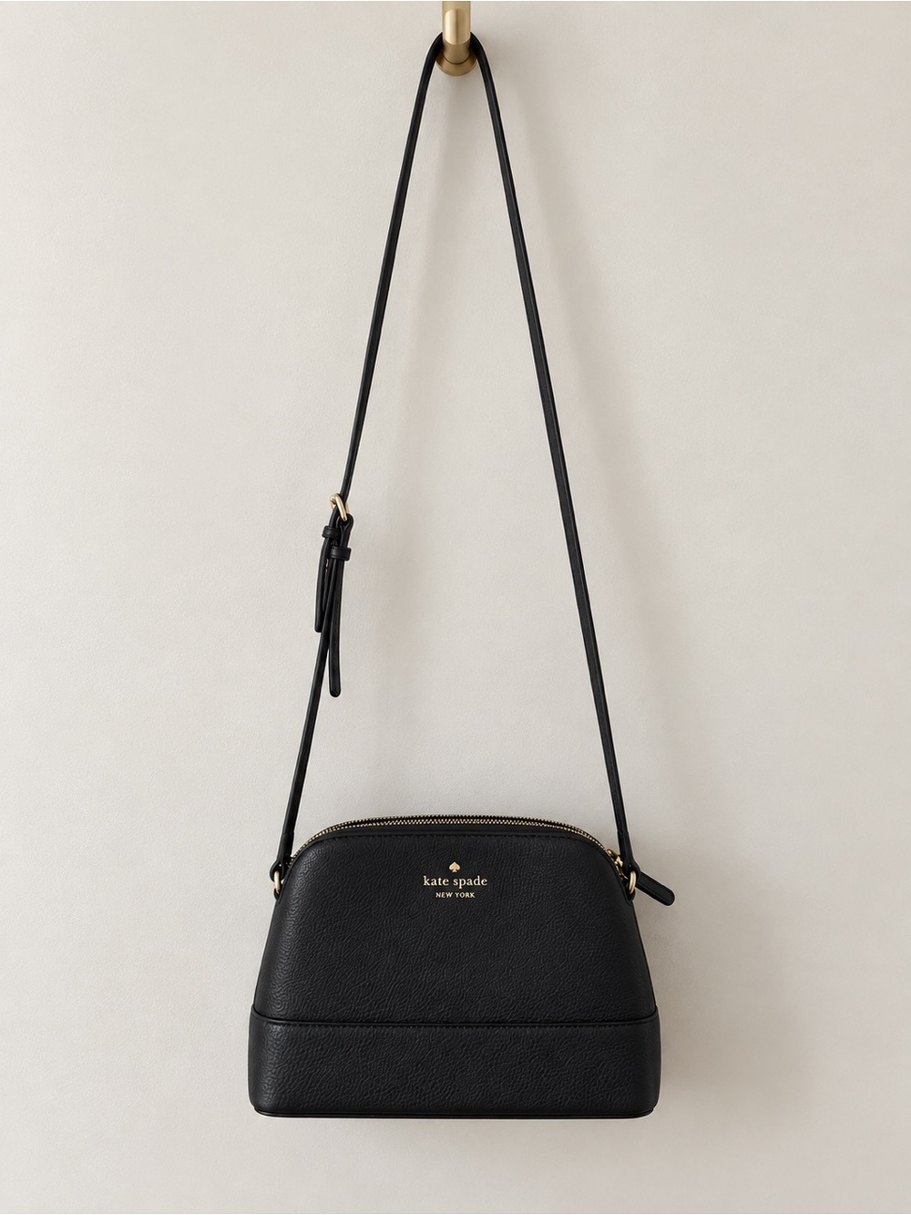 kate spade Black Pebbled Leather Dome Crossbody with Gold Hardware
